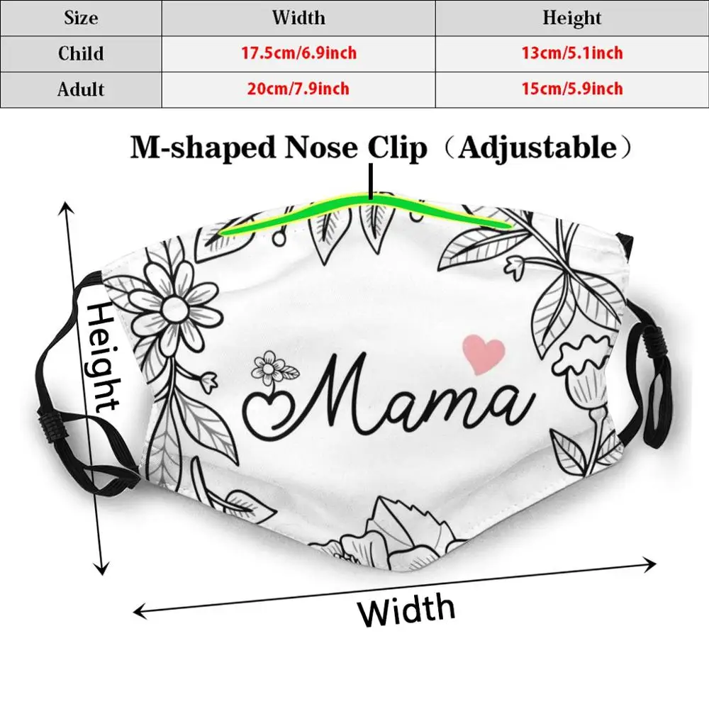 Mama - Mama Plant - Mama Life - Mama Love - Mom 프린트 워셔블 필터 방진 입 마스크 소년 엄마 Mama Bear Plant Mama