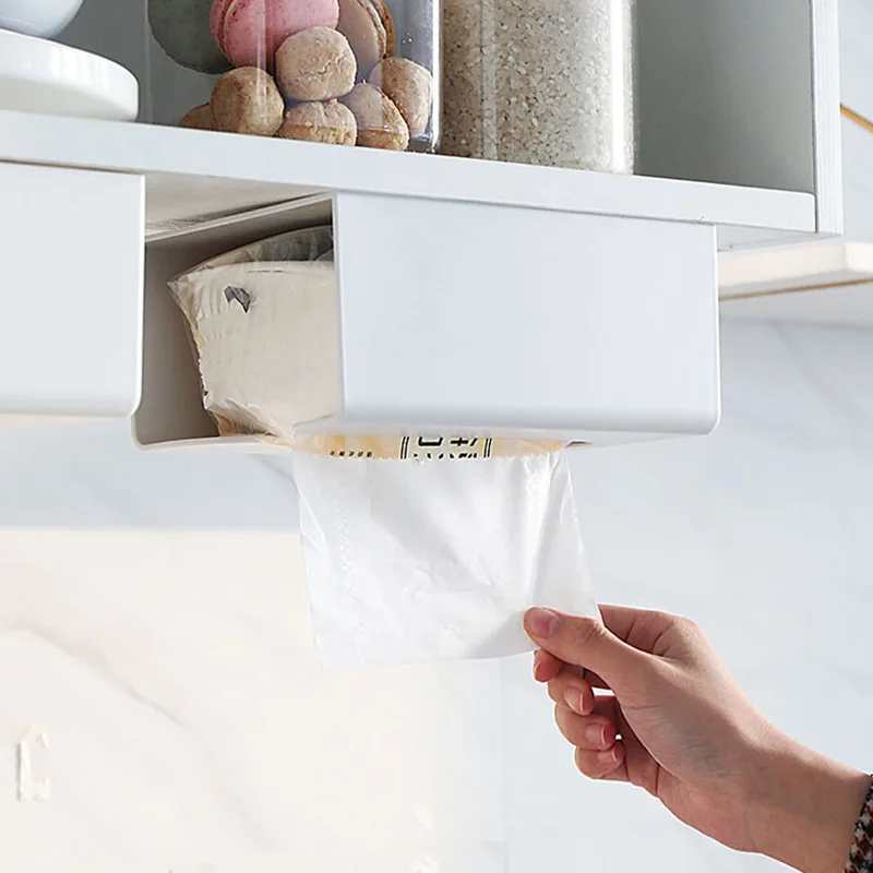 KindFuny Bathroom Wall-mounted Plastic Tissue Box Kitchen Wet Wipe Holder Napkin Paper Case Punch-free Masks Storage Box