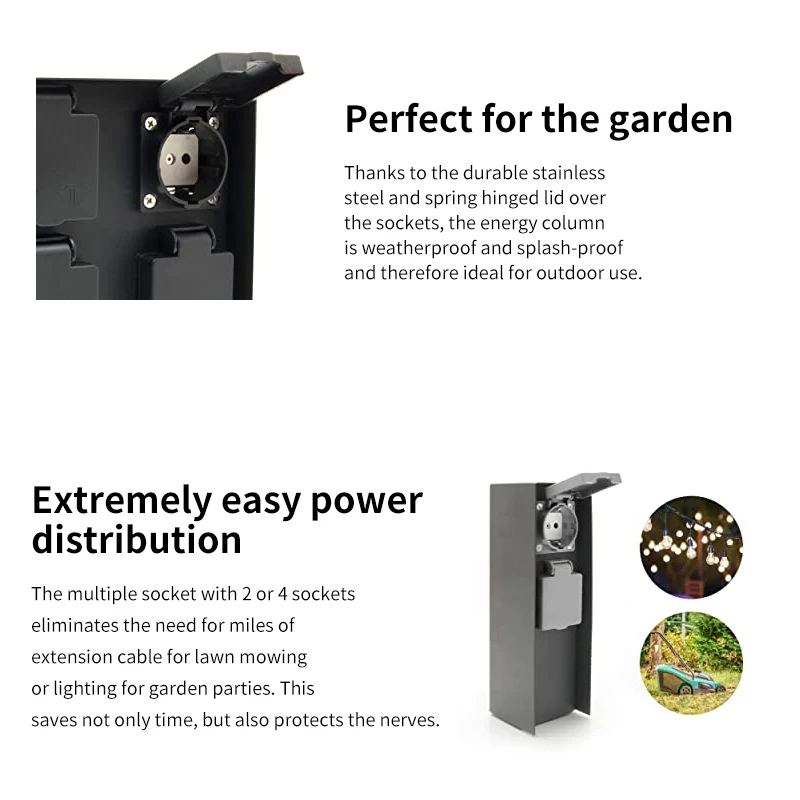 Outdoor Socket Weatherproof Waterproof Power Socket 3680W 16A Double EU FR Socket for Garden décor Lawn Mower Hedge Trimmer