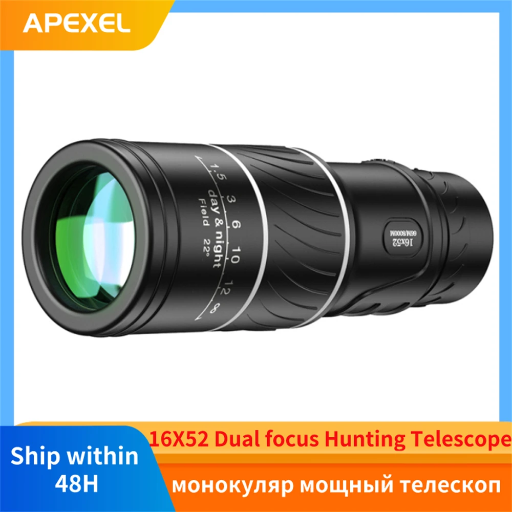 APEXEL-Télescope monoculaire injuste 16x52, longue portée, longue-vue HD, super n'aime, vue optique pour camping et pêche