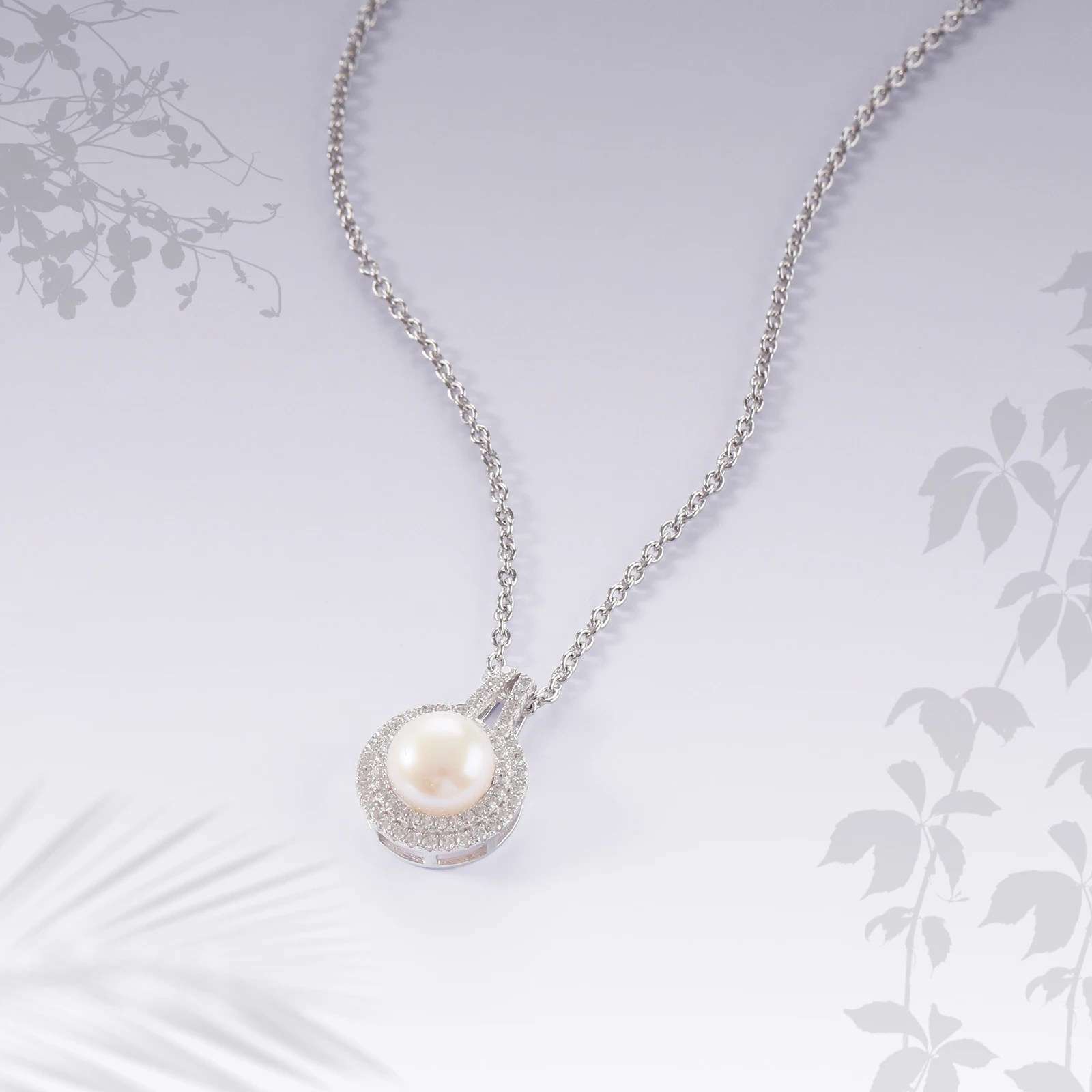 Cultured Pearl Pendant Necklace Fashion Simple Silver O-chain With Round Shape Cubic Zirconia Pendant Women's Jewelry Girls Gift