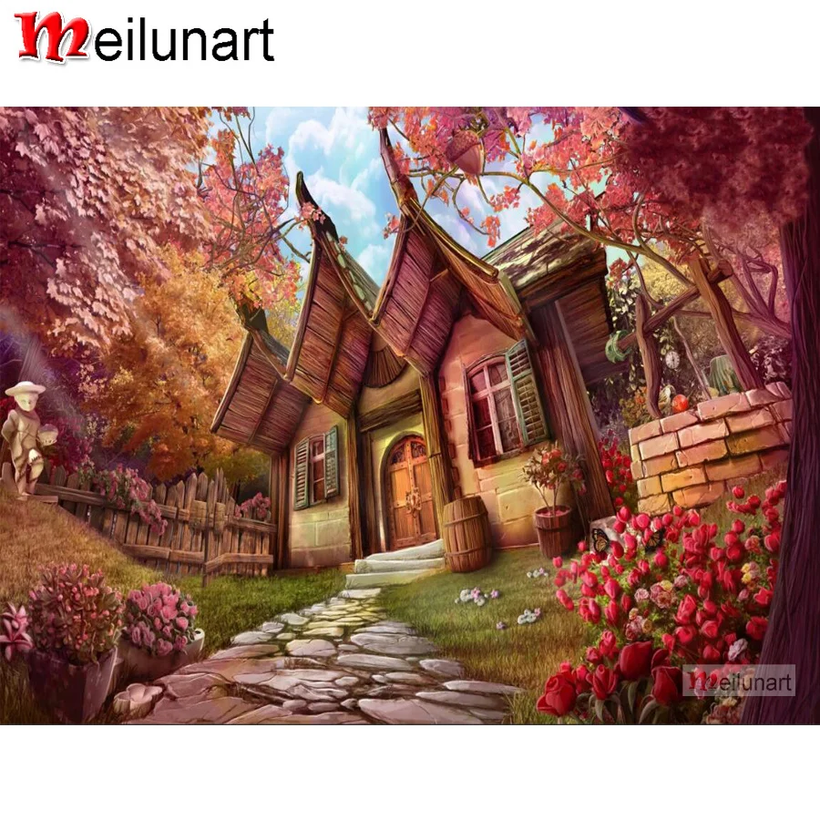 

Dream cottage scenery diy 5d diamond painting cross stitch full square round drill diamond embroidery sale decoration AS1766