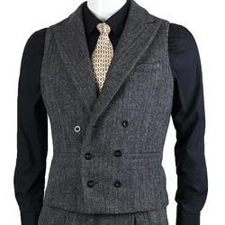 2021 Double breasted Vest For Men Grey Vintage vestido men Formal Notch Lapel suits Waistcoat For Wedding XS-5XL