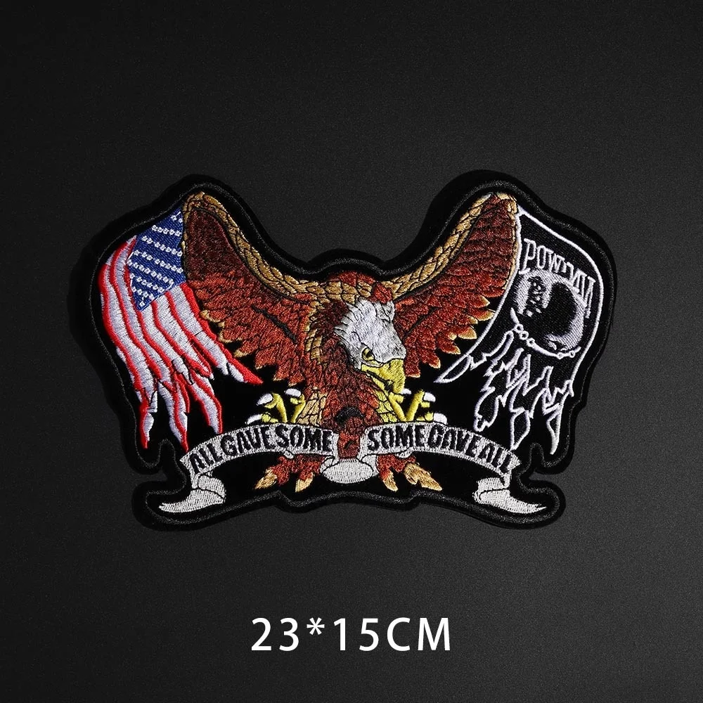 Large eagle embroidery cloth stickers punk fan bike denim jacket decoration applique armband golden embroidered badge