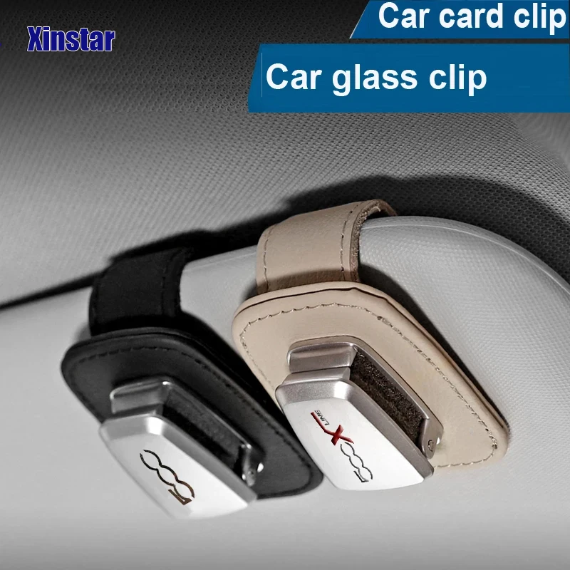 

Genuine Leather Car Sunshade Glass Clip Holder Sticker For Fiat 500 500Xline 500L 500X 500C