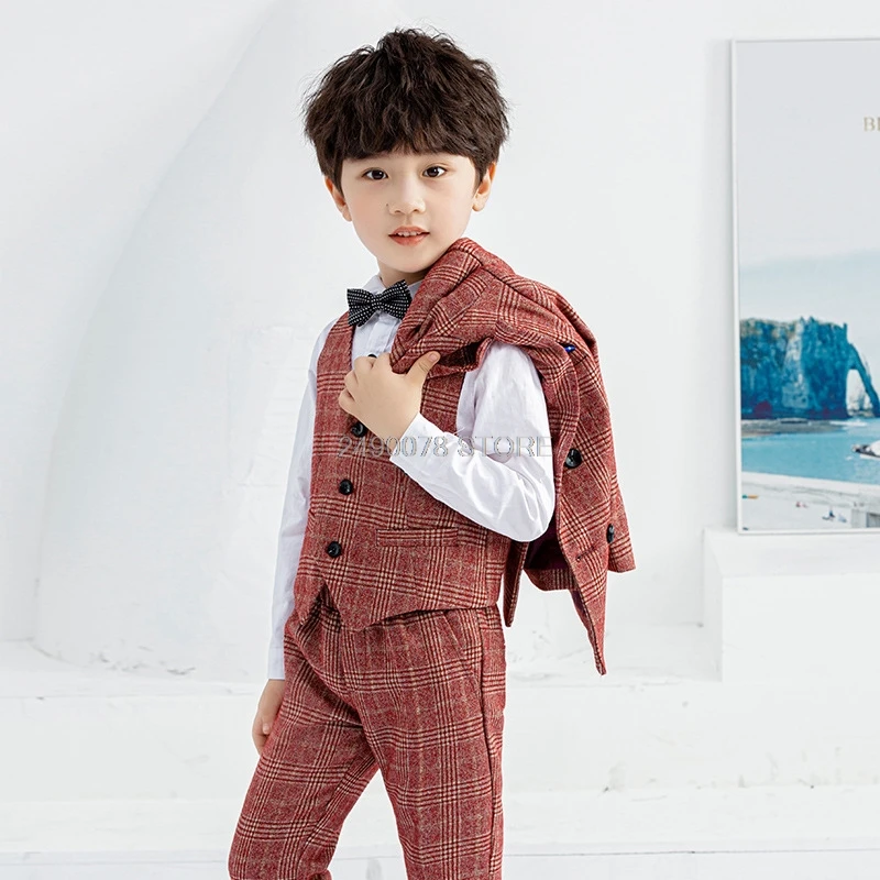 

Flower Boys Graduation Suit Jacket Vest Pants Bowtie Children Wedding Suit Kids Formal Party Tuxedo Dress ceremony Costumes