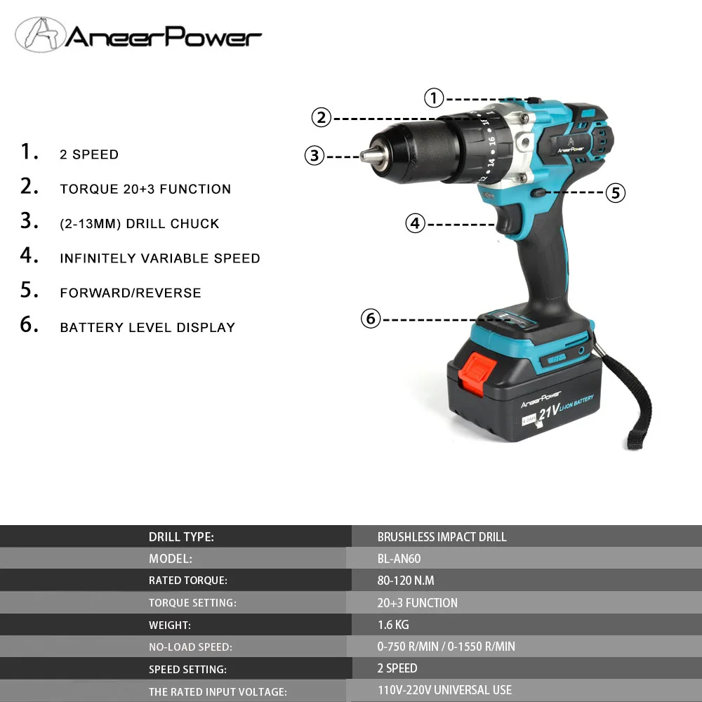 Imagem -04 - Chuck Brushless 21v Pesca no Gelo Furadeira de Impacto Elétrico sem Fio Chave Fenda Bateria para Makita Ferramentas da Bateria Lítio Energia 13 mm