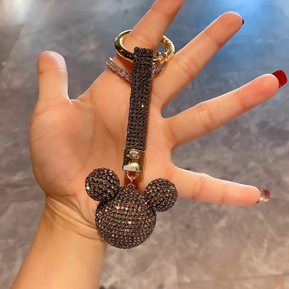 High Quality Rhinestone KeyChain Pendant Mickey Head Keychains Claw Bling Crystal Ball Key Chain Car Accessories Fashion Jewelry