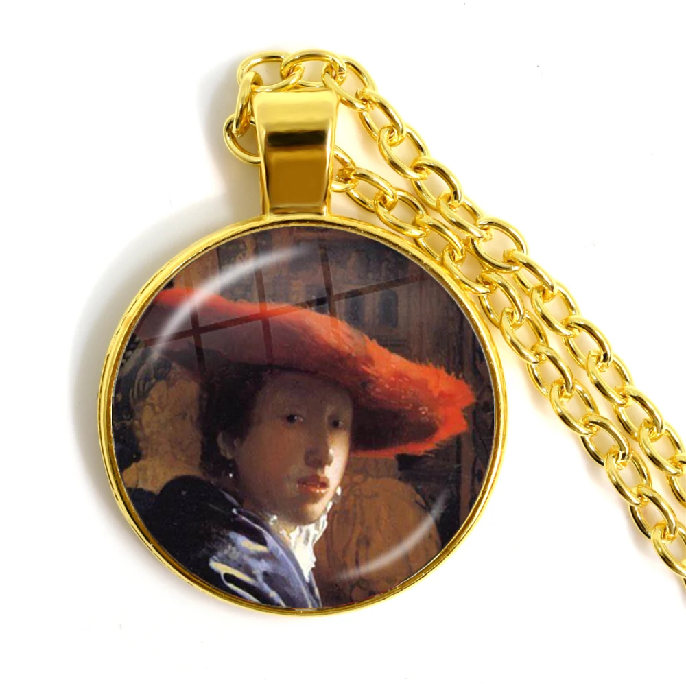 فتاة يرتدي اللؤلؤ يوهانس فيرمير الفن قلادة الزجاج عقد عنق بحجر مصقول موضة سلسلة القلائد مجوهرات للنساء رجالي