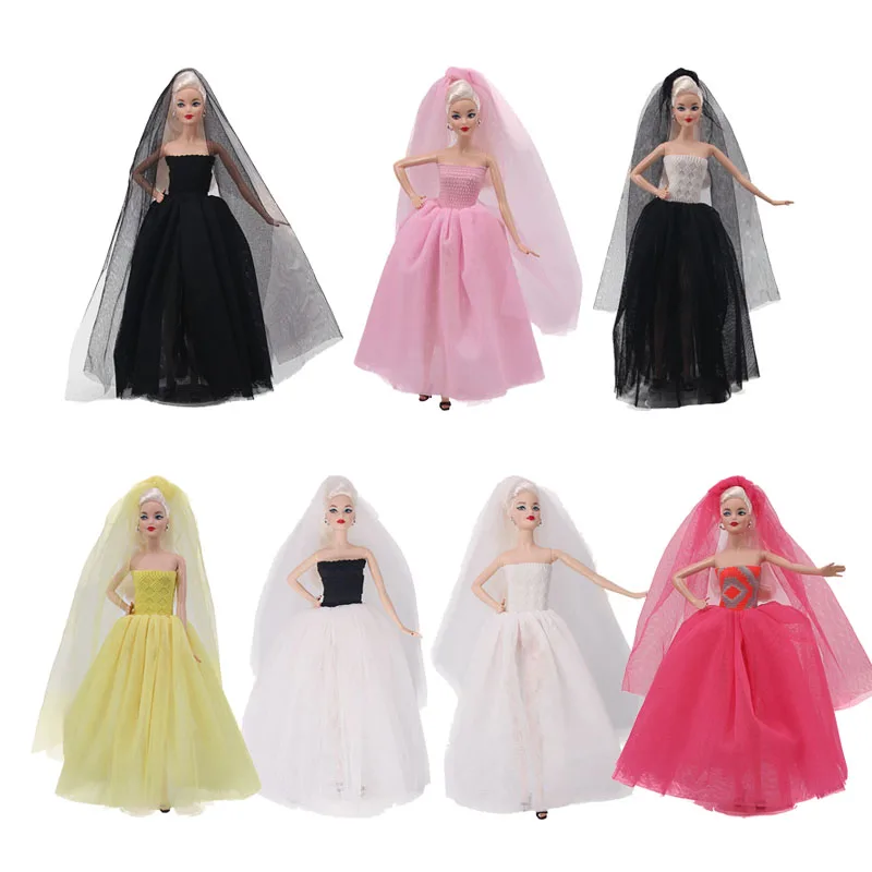 

Wedding Dress Veil Set Princess Evening Party Ball Long Gown Skirt Bridal Veil Clothes For Barbies Doll Accessories xMas DIY Toy