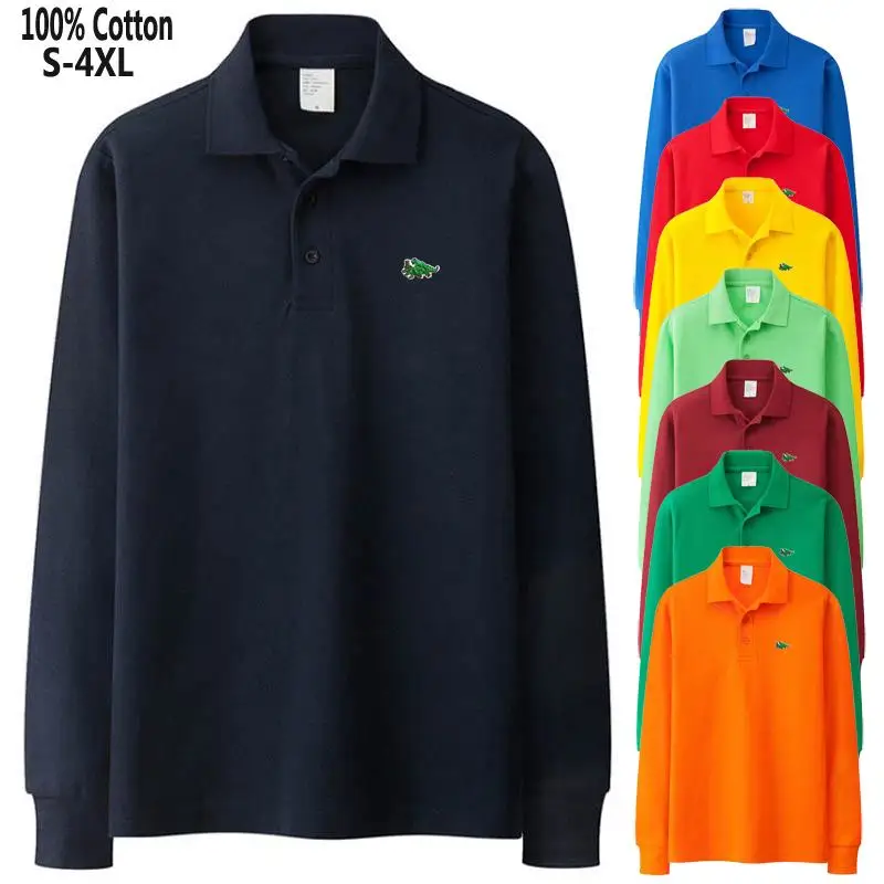 100% Cotton Polo Man Spring Autumn Men\'s Polo Shirts Long Sleeve Casual Embroidery Logo Polos Hommes Fashion Clothing Men Tops