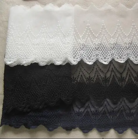 3Yd/lot Width 9cm handmade Japanese Korean style black and white Tibetan blue cotton net feather mesh embroidery lace trims W434