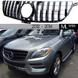 W166 Grill, Black & Silver Panamericana GT Grille for Mercedes Benz M ML Class Pre-facelifted W166 2012 - 2014 ML350 ML400 ML450