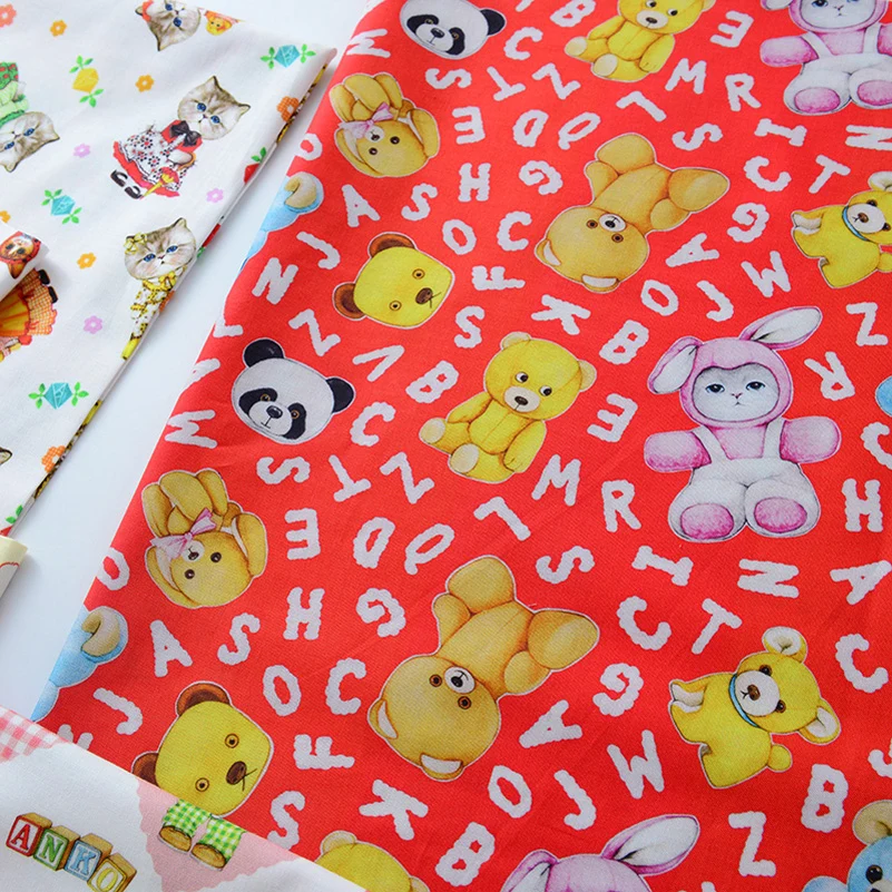 Cat Dog Cartoon Digital Printed Cotton Fabric For DIY Handmade Dolls Clothes Handbag By Half Meter