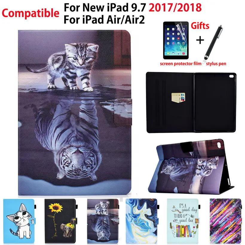 For iPad 9.7 2018 2017 Case 6th 5th Generation Cover A1954 A1893 Funda For iPad Air Air 2 Coque Tiger Painted Skin Shell Capa