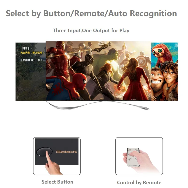 HDMI Schalter 18Gbps 3 Port 4K @ 60Hz 1080P 3D HDR10 UHD 3 In 1 Heraus HDCP 2,2 Video Audio Selector 3x1 DIY Fernbedienung für PS4/5