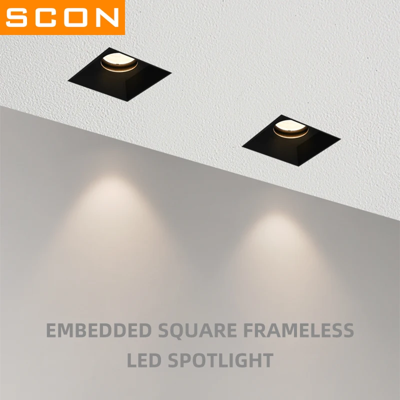 

SCON Embedded Square Frameless Led Spotlight 12W Anti-glare Adjustable Angle Light for Living Room Bedroom Room Decor