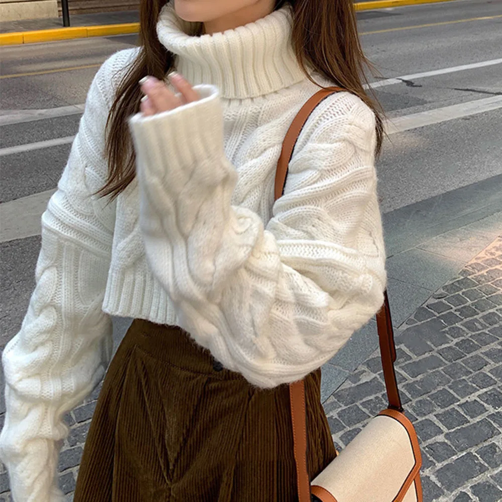 2022 Autumn Winter Women Turtleneck Sweater Loose  Elegant Warm Knitted Pullovers Fashion Solid Tops Knitwear Jumper