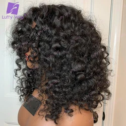 Short Curly Human Hair Wigs For Black Women Brazilian Remy Hair No Lace Curly Bob Wig With Bangs Glueless 200 Density LUFFY
