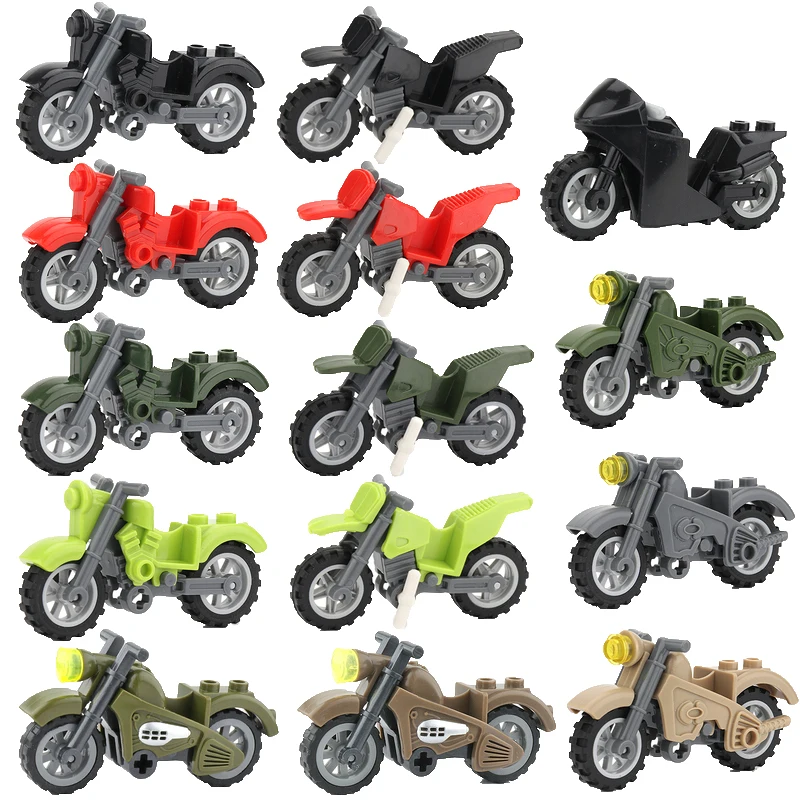 WW2 Motorcycle Building Block Modern Off-road Harley Military Figure Accessories Vehicle Two-wheeled Motorcycle MOC Toys C305