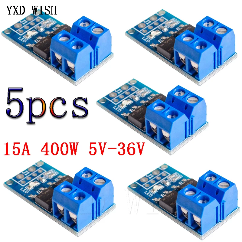 5pcs 15A 400W MOS FET Trigger Switch Drive Module PWM Regulator Control Panel for arduino DC 5V 12V 36V