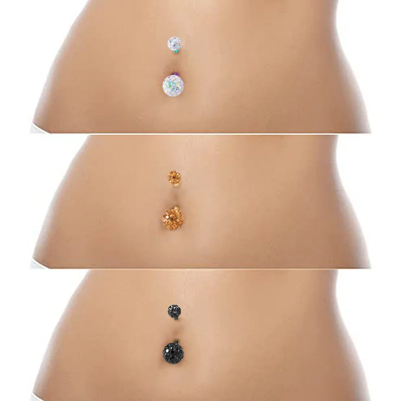 5PCS/Lot Ferido Navel Rings Bling CZ Ball Belly Ring Belly Piercing Crystal Piercing Belly Button 14G Fashion Jewelry for Women