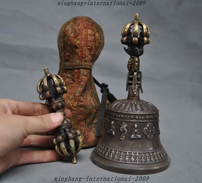 

Crafts statue Tibet Temple bronze Eight treasures Buddha bell Ghanta Phurpa Vajra Dorje Set halloween