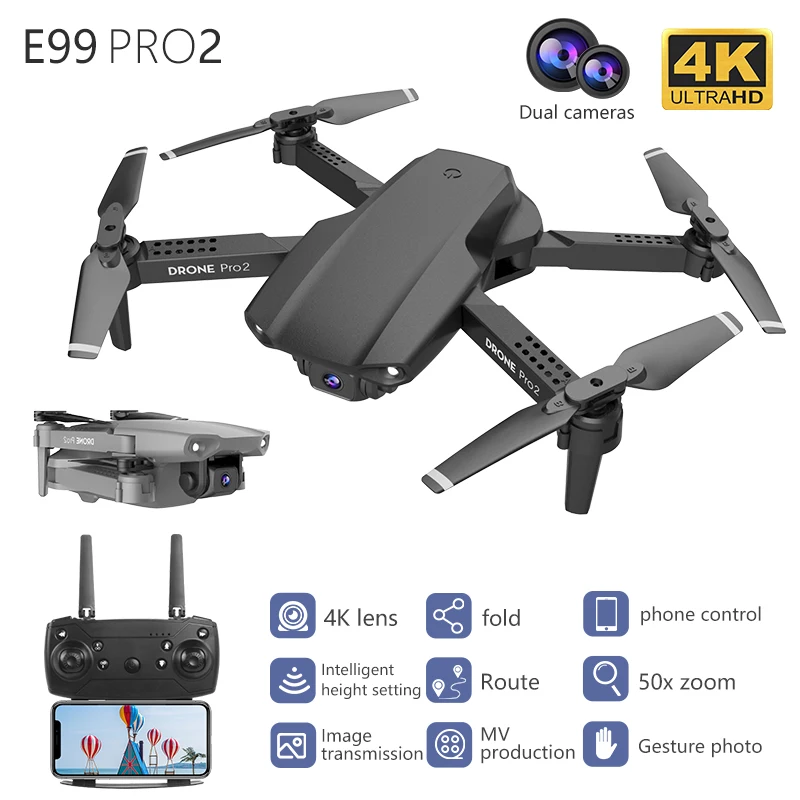 2020 New Version E99 Pro2 Foldable Drone RC Mini Pocket Quadcopter Wifi HD Camera 4K Dual Real-time Aerial Photography Aircraft