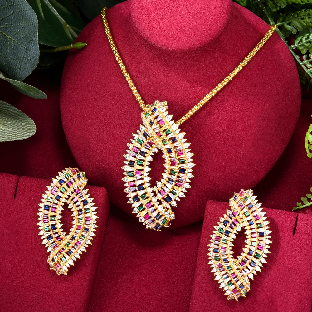 

Soramoore New Luxury Gorgeous Sparkling Big Pendant Earrings Necklace PARTY Cubic Zircon Crystal CZ aretes de mujer modernos