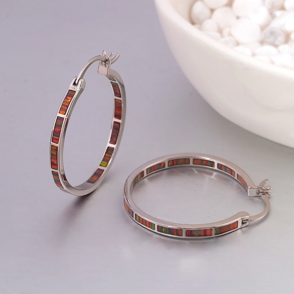 CiNily Blue Green Fire Opal Stone Hoop Earrings for Women Silver/Rose Gold Color Big Round Circle Hip Hop Punk Party Jewelry