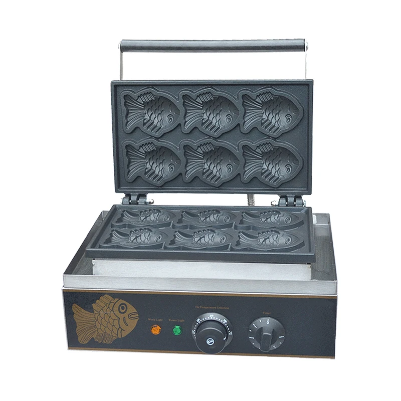 

110V 220V 6pcs Fish Cakes Machine Commercial Electric Fish Shaped Cake Machine Ice Cream Taiyaki Waffle Maker EU/US/AU/BS Plug