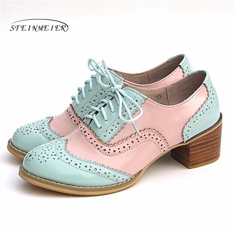 Women Oxford Pumps Shoes Vintage Genuine Leather 5cm Lady Thick Heels Retro Vintage Oxford Shoes For Women Shoes 2024