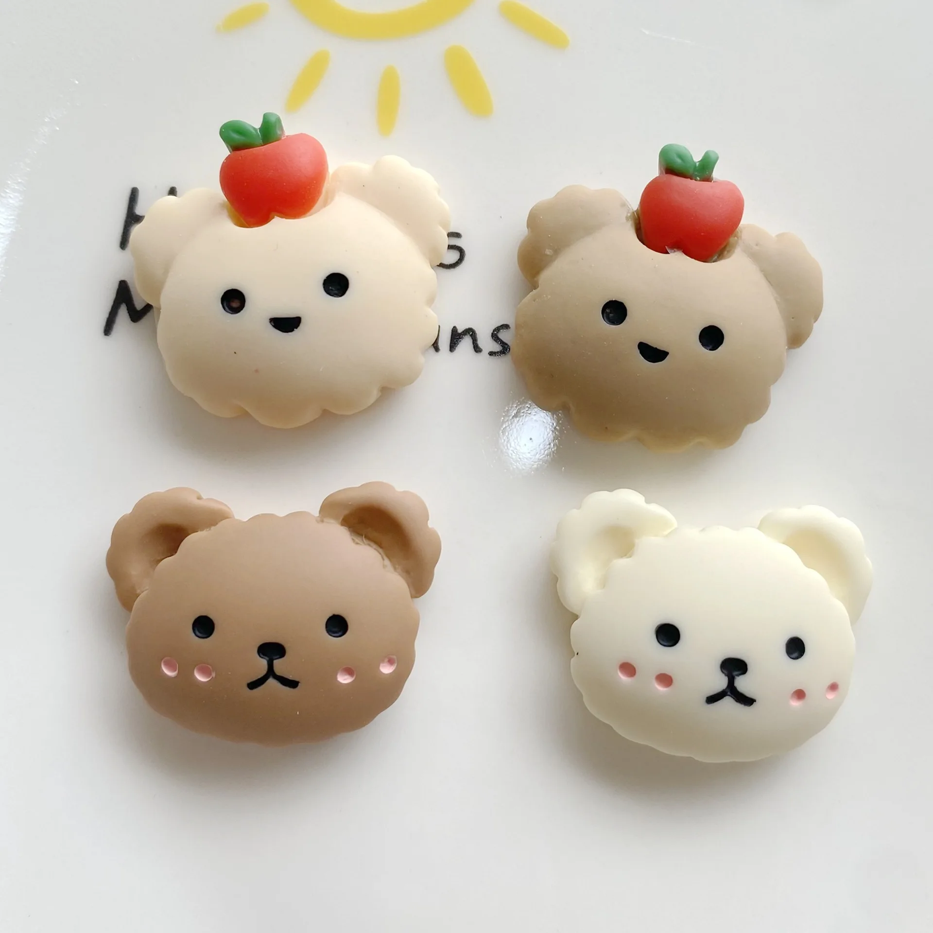 10-30Pcs Cute Apple Bear Head Flat Back Resin Woman Girl Hairpin Crafts Materials Planar Accessories DIY Album Scrapbook Patch