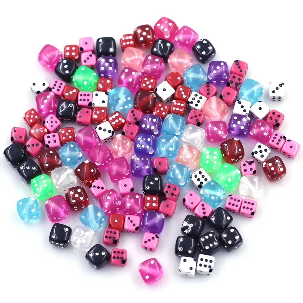 

50Pcs Spacer Beads Dice Cube Acrylic Dot Colourful For Charms Necklace Jewelry Decoration Bracelets DIY Findings 6x6mm 9x9mm