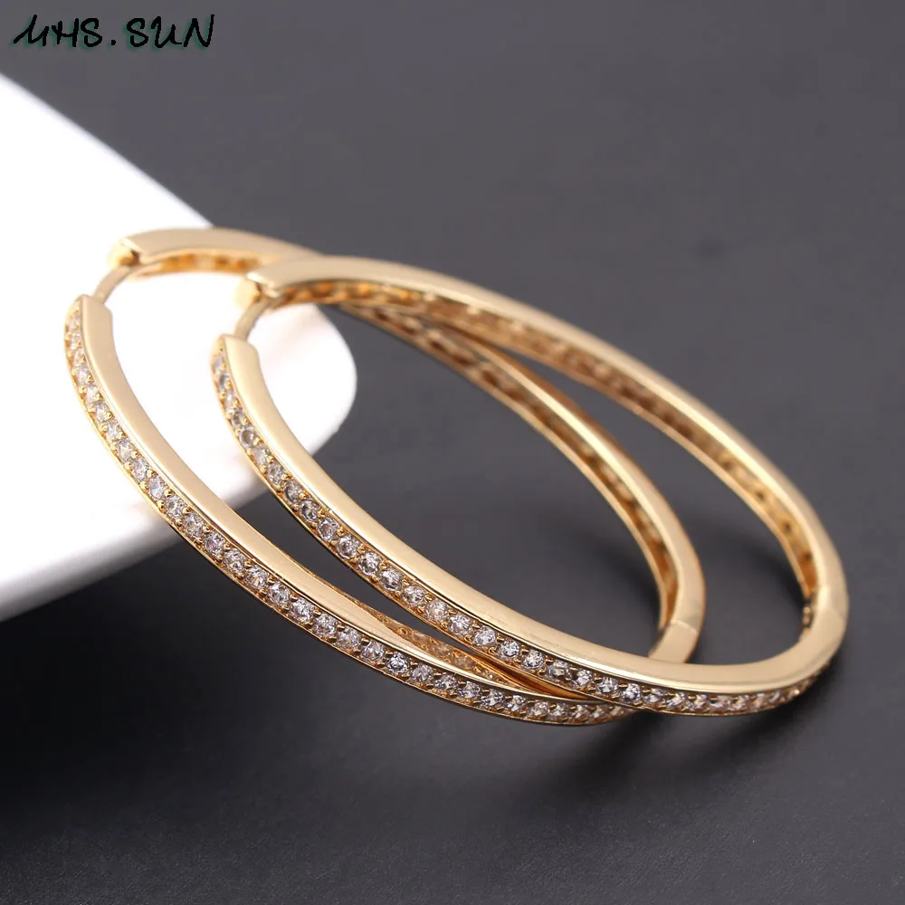 MHS.SUN New Arrived Gold Silver Color Hoop With AAA Zircon Woman Fashion Circle Earrings Jewelry Party Gift Brincos