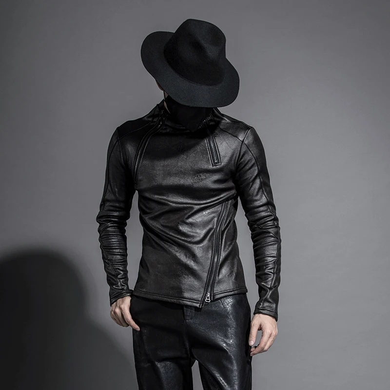 Autumn Winter Men Stand Collar Warm Fleece Lining Jacket Pullover Gothic Slim Fit Punk Coat Black Motorcycle Pu Leather Jacket