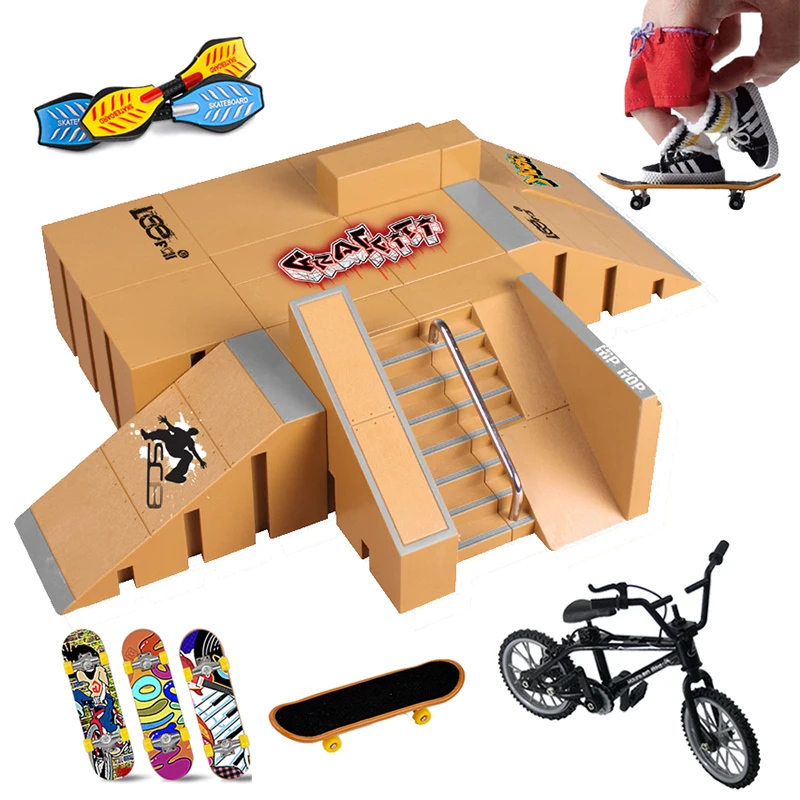 Finger Skateboards Skate Ramp Parts Set Toy Finger Bike Fingers Training Sport Fingerboard Toys Skate Park Ramp Toy for Children