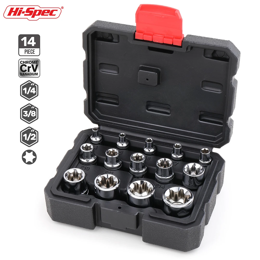 

14pc Torx Star Socket Set 1/4 3/8 1/2 Adapter E Type Female E-Torx Hex Socket Insert Nut Socket Wrench Heads for Motorcycles