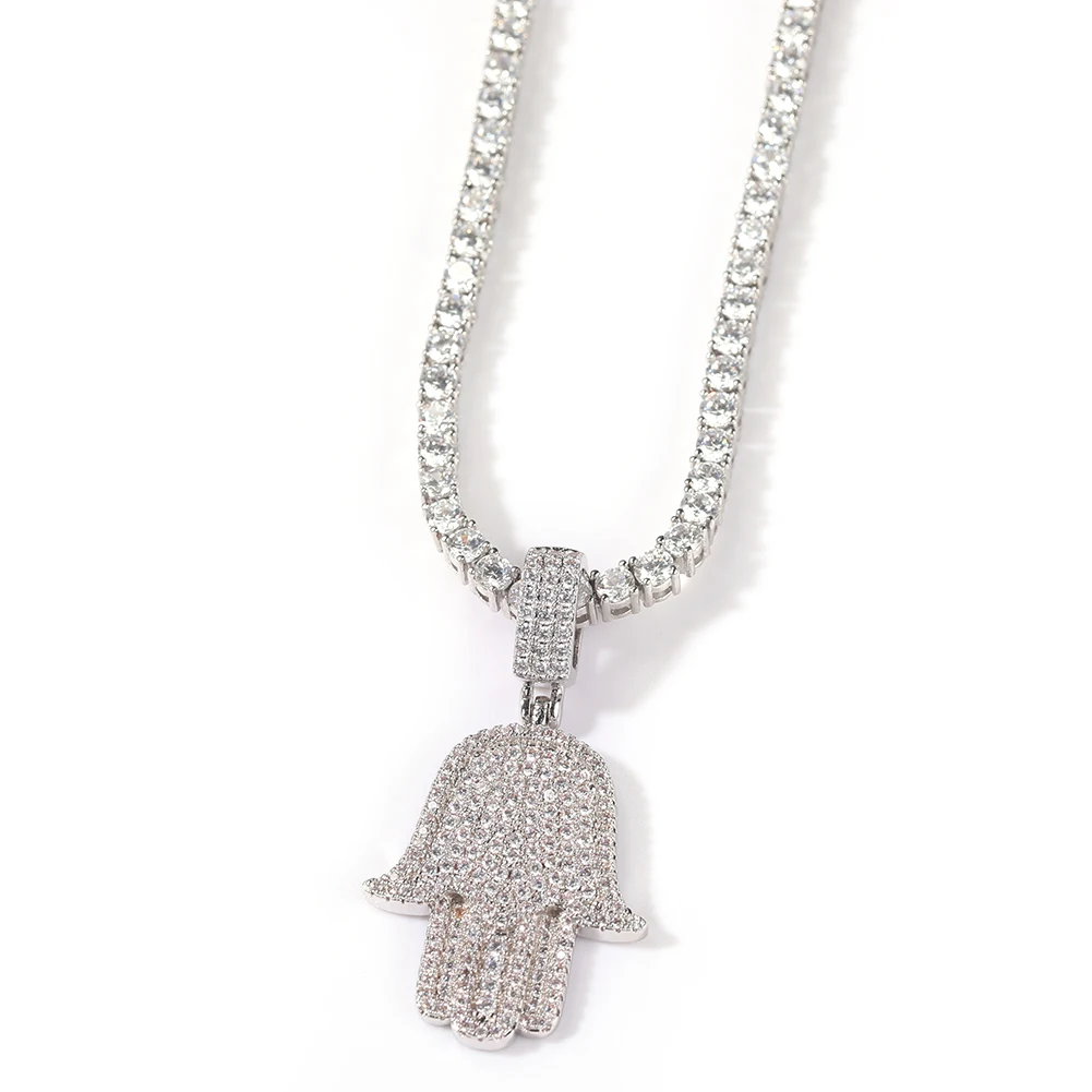 UWIN Hamsa Hand Pendent Necklace AAA Iced Out Cubic Zirconia Silver Color Charms for Women HipHop Jewelry Drop Shipping