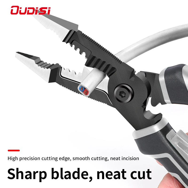 OUDISI Multifunctional Electrician Pliers Long Nose Pliers Wire Stripper Cable Cutter Terminal Crimping Hand Tools Spring Design