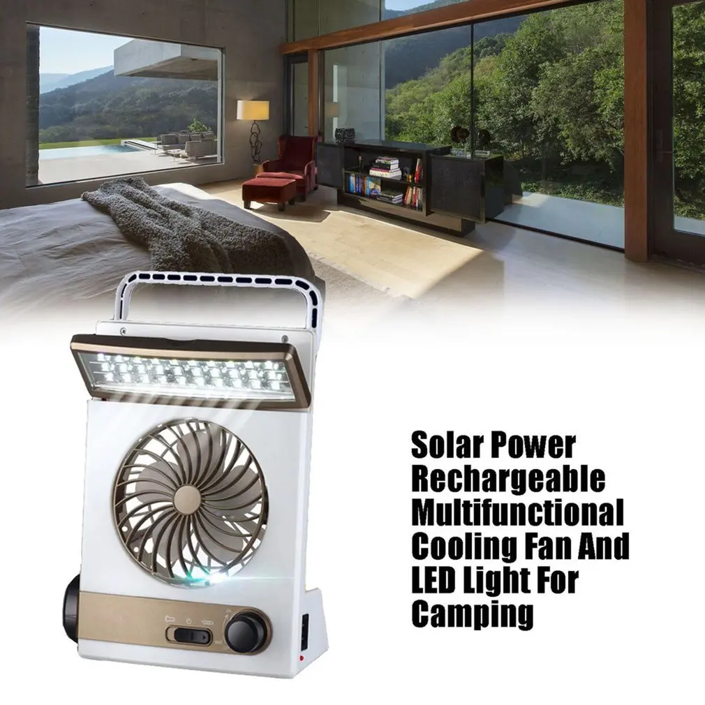 Multifunction Outdoor Solar Light With Fan Flashlight Portable 30 LEDs Table Lamp Rechargable Solar Power Fan