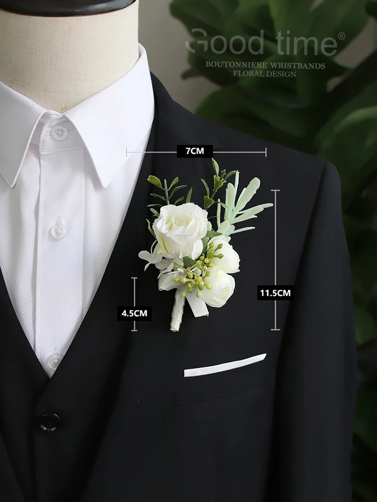 GT Lụa Corsages Boutonnieres Trang Trí Đám Cưới Hôn Nhân Hoa Hồng Wris Hoa Cho Khách Trắng