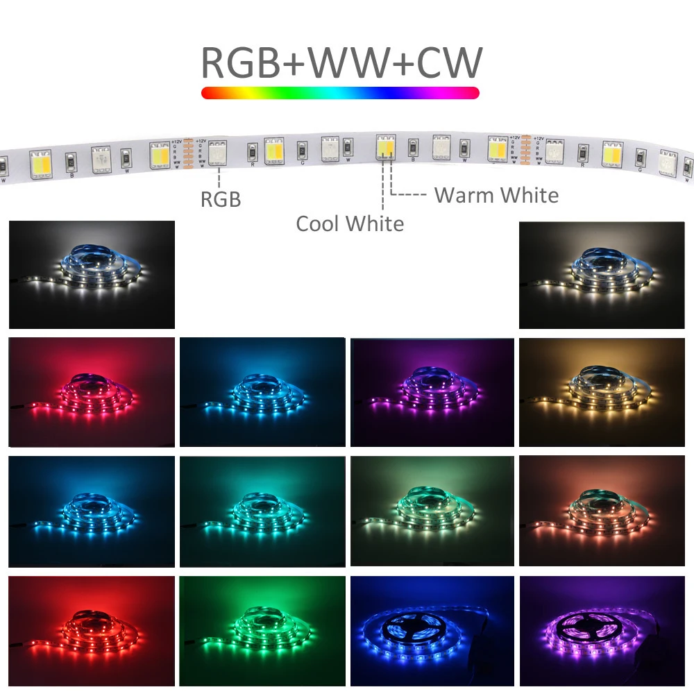 RGB CCT LED Strip 12V 5M RGBCCT WIFI Smart Gledopto Zigbee Pro Controller Waterproof SMD 5050 LED Tape Light for Room Decoration
