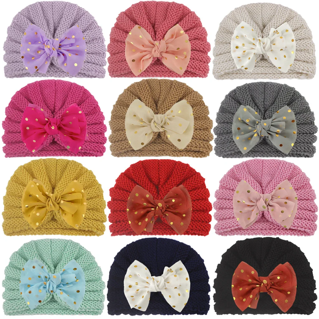 

12 Pcs Bows Crochet Knit Baby Hat 3M-24M Turban Hat Infant Toddler Newborn Baby Cap Bonnet Beanies Headwraps for Baby Girls Boy