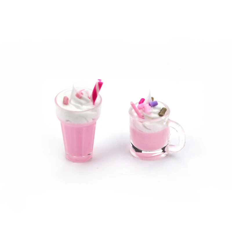 1Pcs 1/12 Dollhouse Miniature Accessories Mini Resin Strawberry Milkshake Cup Simulation Food Model Toys Doll House Decoration