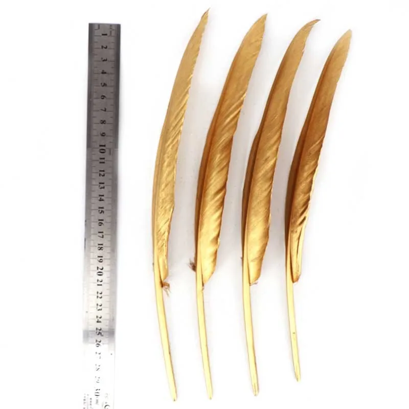 Wholesale 30-35cm/12--14inch Natural Gold Turkey Feathers Diy Christmas Home Craft Jewelry Feathers for Crafts Plumes