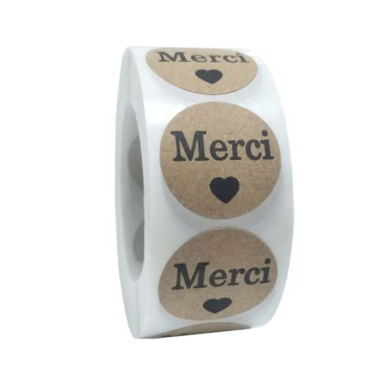 500pcs/Roll Kraft Merci French Thank You Labels Stickers Envelope Package Seal