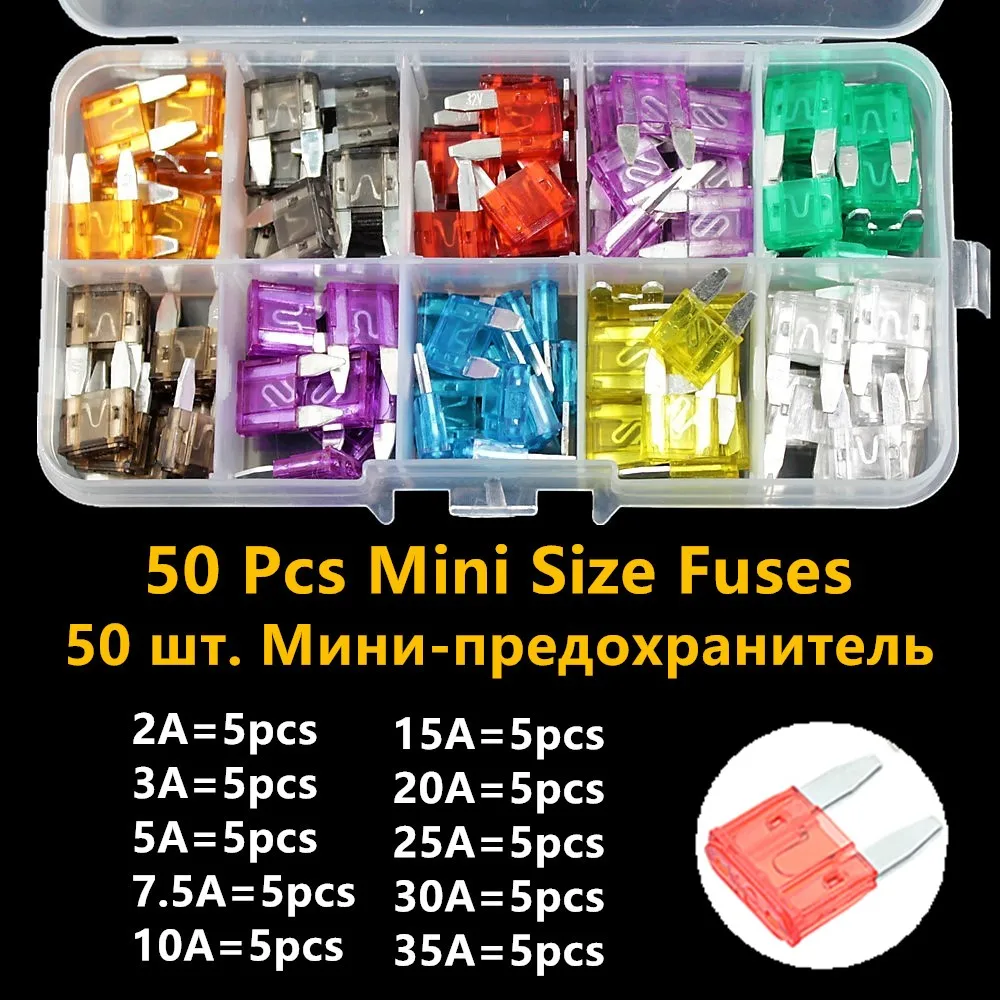 100 Pcs Car Fuses Small Mini Auto Blade Fuses 2A 3A 5A 7.5A 10A 15A 20A 25A 30A 35A AMP Assortment In Storage Box