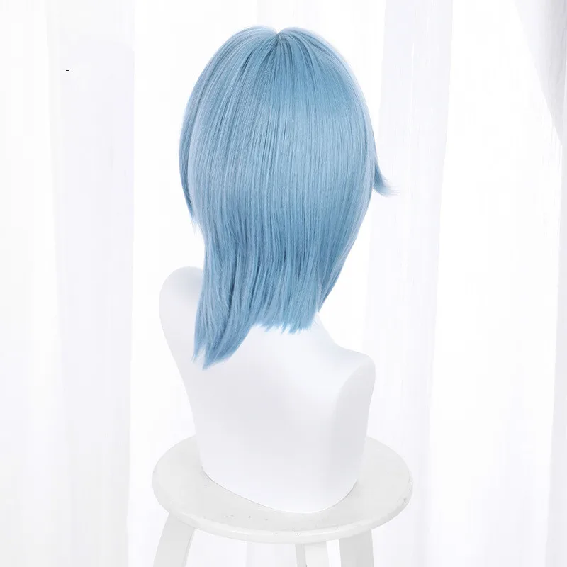 Anime Game Genshin Impact Eula Cosplay Wig Women Girls Blue Heat Resistant Synthetic Hair Halloween Role Play Wigs 38cm C44M135