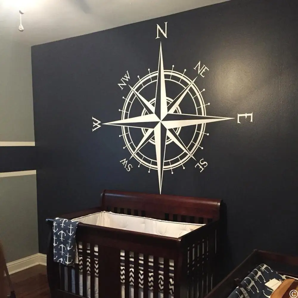 Large The Captain Compass Rose Wall Sticker Ceiling Adventure Travel Medallion Wall Decal Bedroom Living Room Vinyl Decor